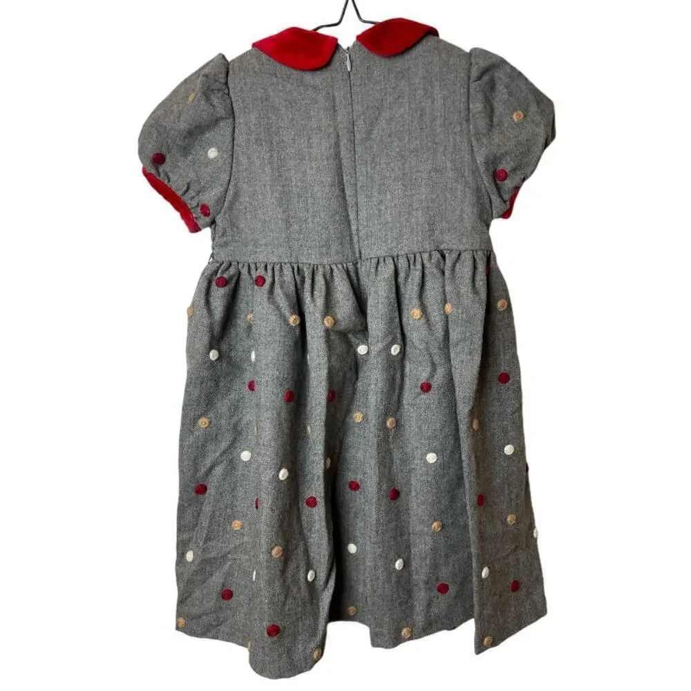 Clo Clo Gray Red Short Sleeve Wool Blend Dress Girls Size 4